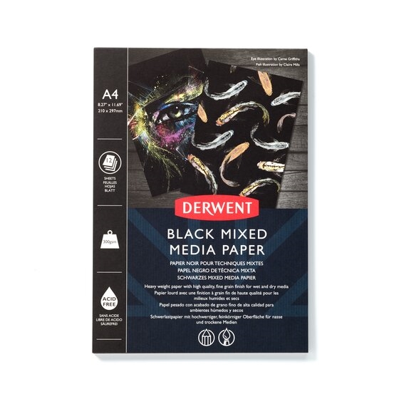 DRW2306018.jpg DERWENT BLACK MIXED MEDIA PAD 300G A4 12SH - Image 1
