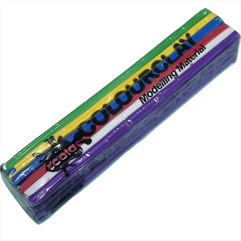 SCLDSC10104.jpg SCOLA COLOURCLAY PLASTICINE 500G RAINBOW 6COLOURS - Image 1