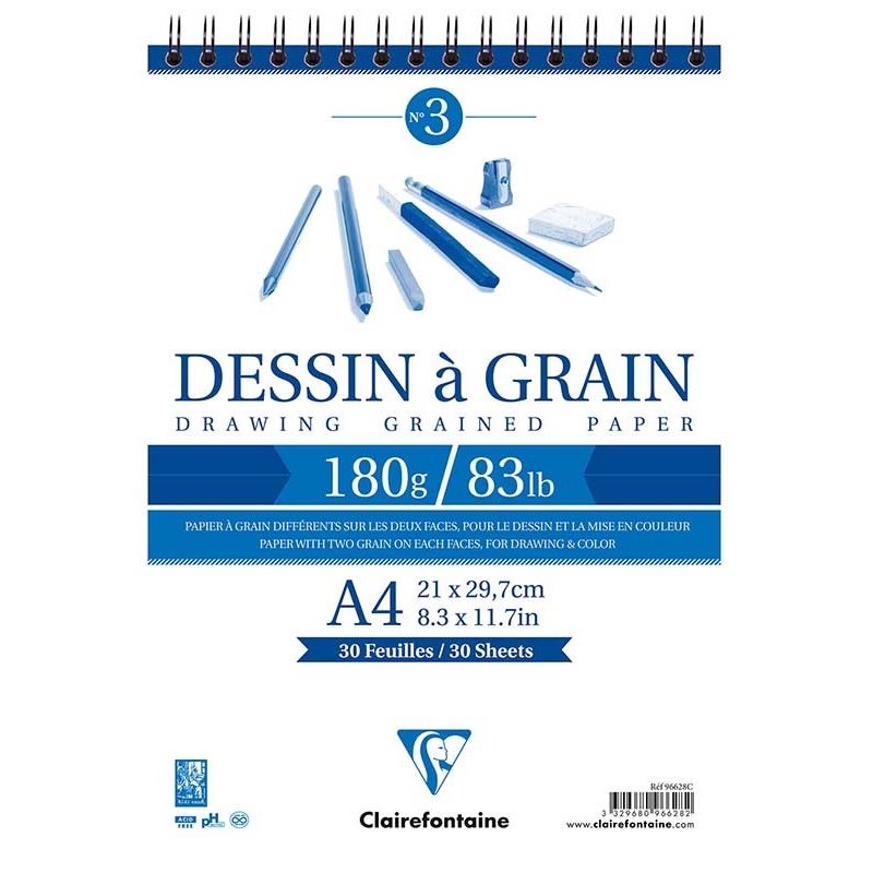 CP96628C.jpg CLAIREFONTAINE DRAWING SPIRAL PAD 180G A4 30SH - Image 1