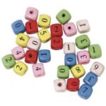 RAYHER WOODEN DICE NUMBERS 10X10MM 50G MIXED