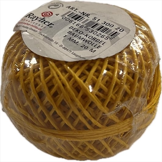 R5130020.jpg RAYHER DECO COTTON CORD 1MM/20M YELLOW - Image 1