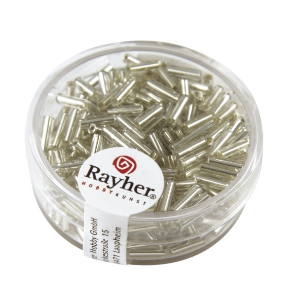 R1406522.jpg RAYHER GLASS STICK BEADS 7X2MM 15G SILVER - Image 1