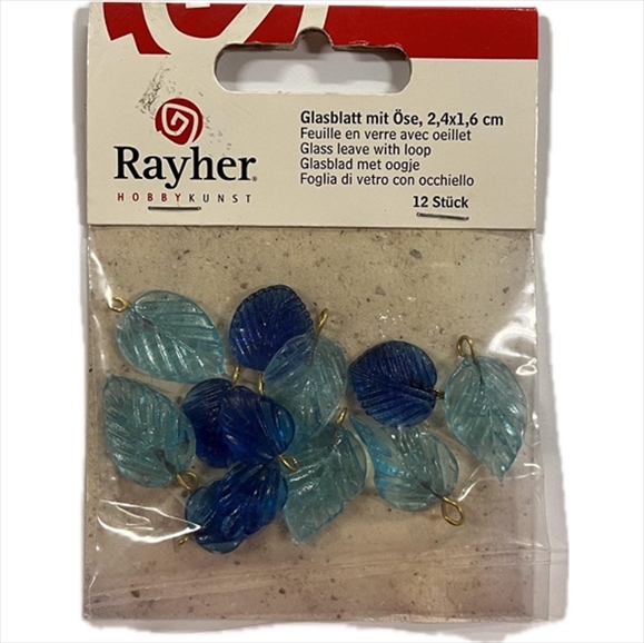 R14114392.jpg RAYHER GLASS LEAVES WITH LOOP 2.4X1.6CM 12PCS INDIAN TURQUOISE - Image 1