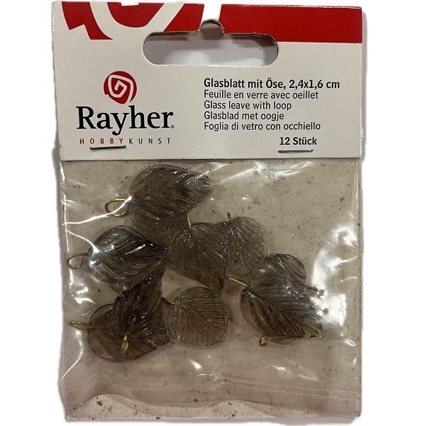 R14114576.jpg RAYHER GLASS LEAVES WITH LOOP 2.4X1.6CM 12PCS BLACK - Image 1