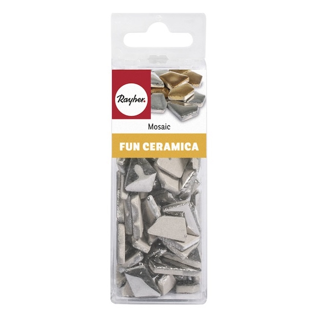 R14865606.jpg RAYHER FUN CERAMICA MOSAIC 100G 80PCS POLYGONAL SILVER - Image 1