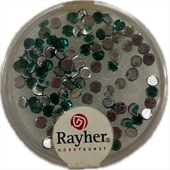 R15300840.jpg RAYHER PLASTIC RHINESTONES D.3MM 100PCS EMERALD - Image 1