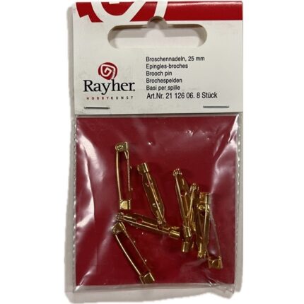 RAYHER JEWELLERY BROOCH PINS 25MM 8PCS GOLD