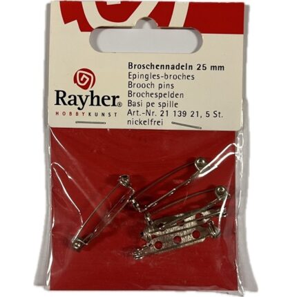 RAYHER JEWELLERY BROOCH PINS 25MM 5PCS PLATINUM