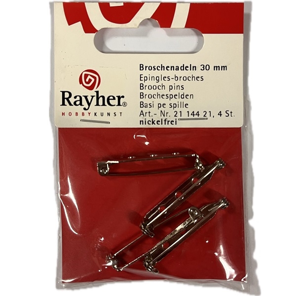 R2114421.jpg RAYHER JEWELLERY BROOCH PINS 30MM 4PCS PLATINUM - Image 1