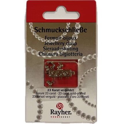 RAYHER JEWELLERY CLASP RECTANGLE 6X18.8MM [FOR 3ROWS] GOLD PLATED