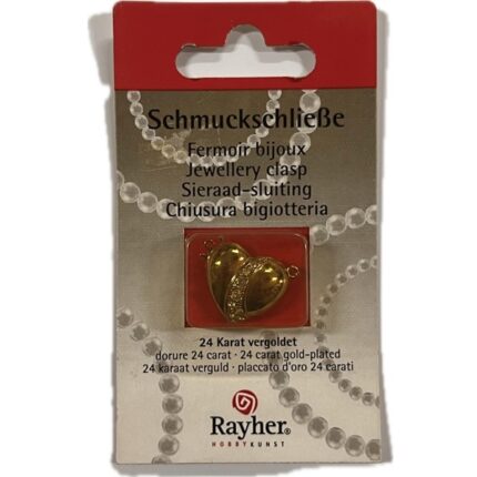 RAYHER JEWELLERY CLASP HEART+STRASS 19.7X17.9MM GOLD PLATED