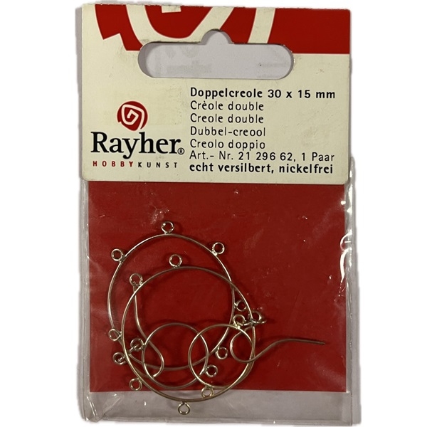 R2129662.jpg RAYHER JEWELLERY DOUBLE HOOP EARRINGS 2PCS 30X15MM SILVER PLATED - Image 1