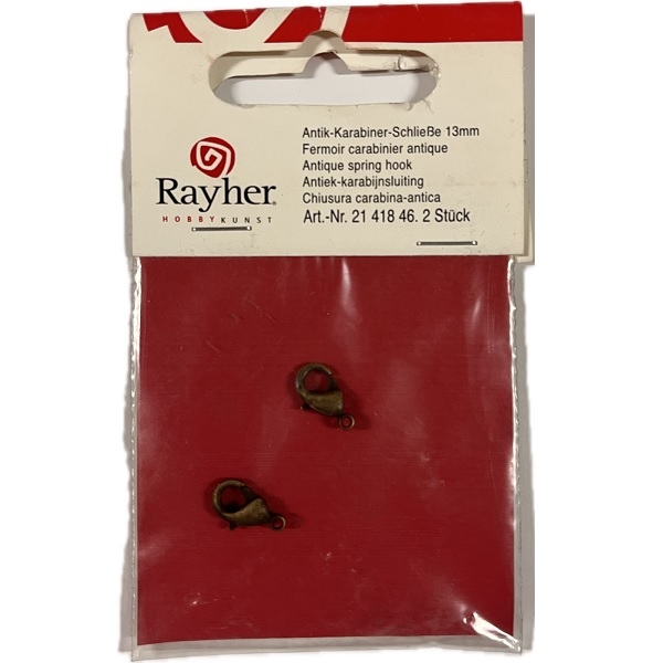 R2141846.jpg RAYHER JEWELLERY ANTIQUE LOBSTER CATCHES 13X7MM 2PCS OXIDISED GOLD - Image 1