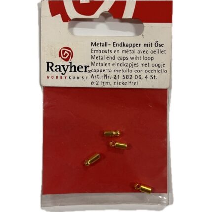 RAYHER JEWELLERY METAL END CAP D.2MM 4PCS [WITH LOOP] GOLD