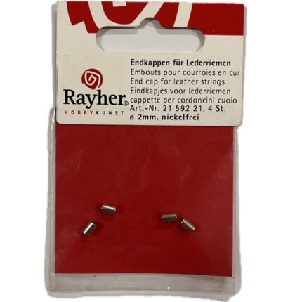 RAYHER JEWELLERY METAL END CAP D.2MM 4PCS [FOR LEATHER STRINGS] PLATINUM
