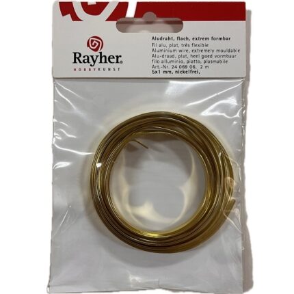 RAYHER ALUMINIUM WIRE FLAT 5X1MM/2M GOLD [EXTREMELY MOULDABLE]