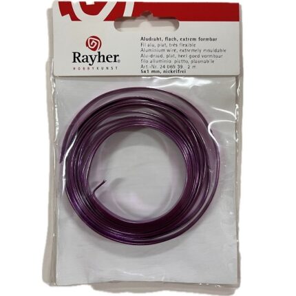 RAYHER ALUMINIUM WIRE FLAT 5X1MM/2M PURPLE [EXTREMELY MOULDABLE]