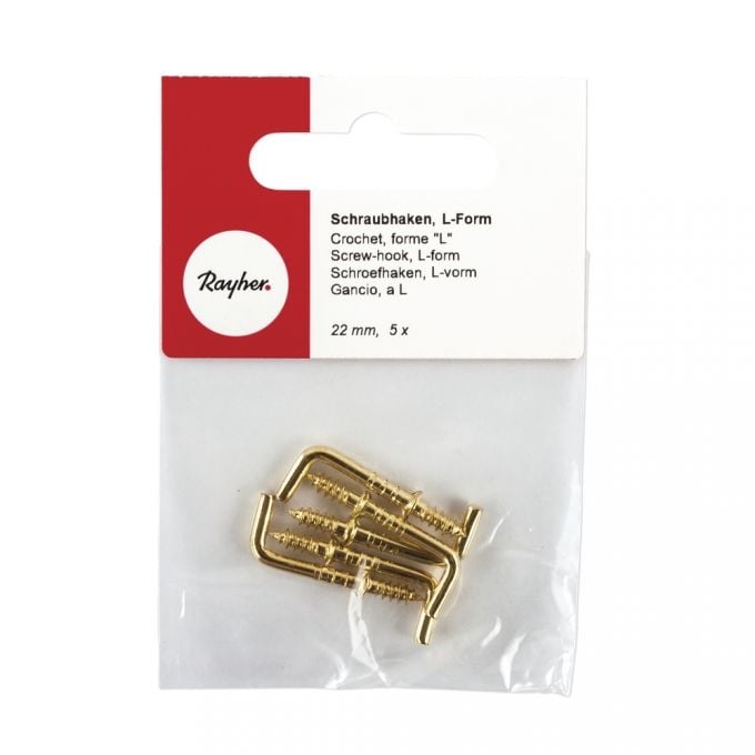 R3680200.jpg RAYHER SCREW HOOK L-FORM 22MM 5PCS - Image 1