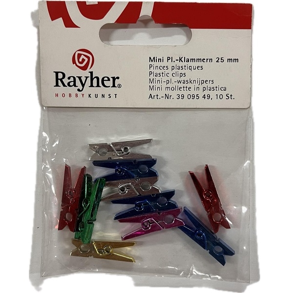R3909549.jpg RAYHER MINI PLASTIC CLOTHES PEGS 25MM 10PCS METALLIC - Image 1