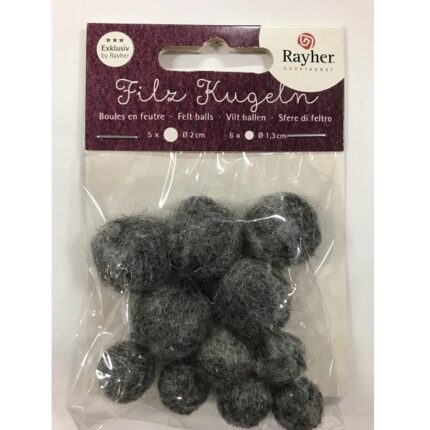 RAYHER FELT BALLS 1.3+2CM 11PCS ROCK GREY