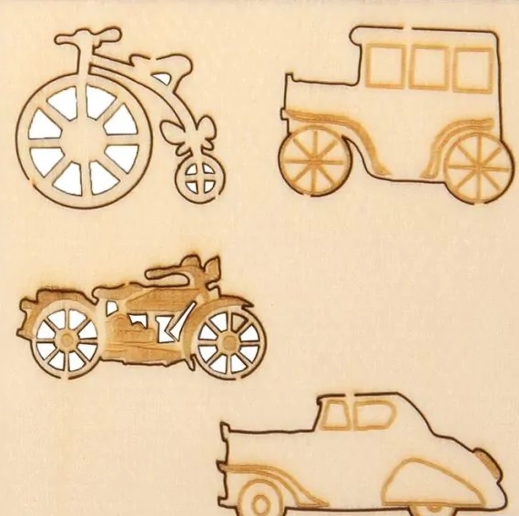 R56733000.jpg RAYHER WOODEN OBJECTS 4PCS 2-3.5CM VEHICLE - Image 1