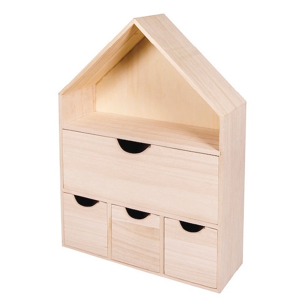 R62724000.jpg RAYHER WOODEN HOUSE WITH 4 DRAWERS 28X10X41CM - Image 1