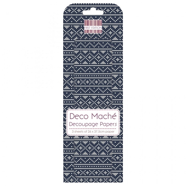 R67194000.jpg RAYHER DECO MACHE DECOUPAGE PAPER 22G 26X37.5CM 3PCS KNIT PATTERN - Image 1