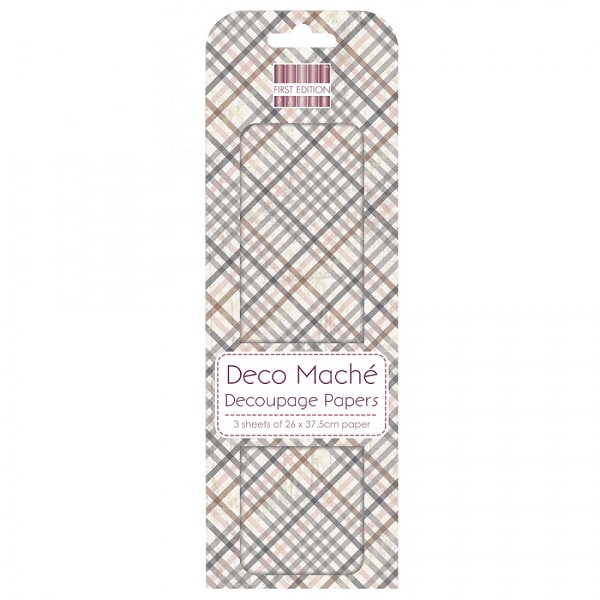 R67196000.jpg RAYHER DECO MACHE DECOUPAGE PAPER 22G 26X37.5CM 3PCS CHECK PATTERN - Image 1