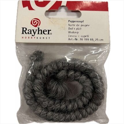 RAYHER SYNTHETIC HAIR DOLL BRAID 25CM GREY MOTTLED