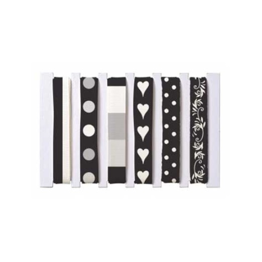 R7837001.jpg RAYHER RIBBON MIX 0.91CM X6PCS BLACK+WHITE - Image 1