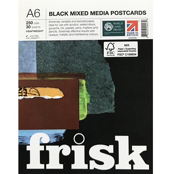 ARCO23225006.jpg FRISK BLACK MIXED MEDIA PAPER PAD A6 250G 30SH - Image 1
