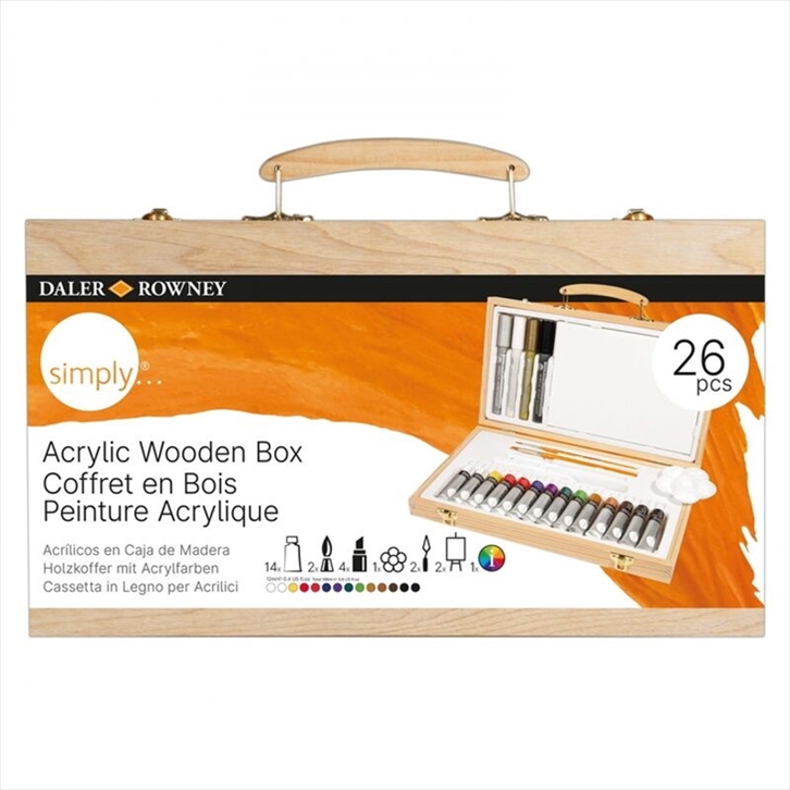 126500550.jpg DALER ROWNEY SIMPLY ACRYLIC PAINT WOODEN BOX SET 26PCS - Image 1