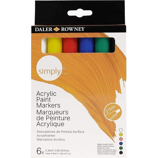126600900.jpg DALER ROWNEY SIMPLY ACRYLIC MARKER PRIMARY COLOURS SET 6PCS - Image 1