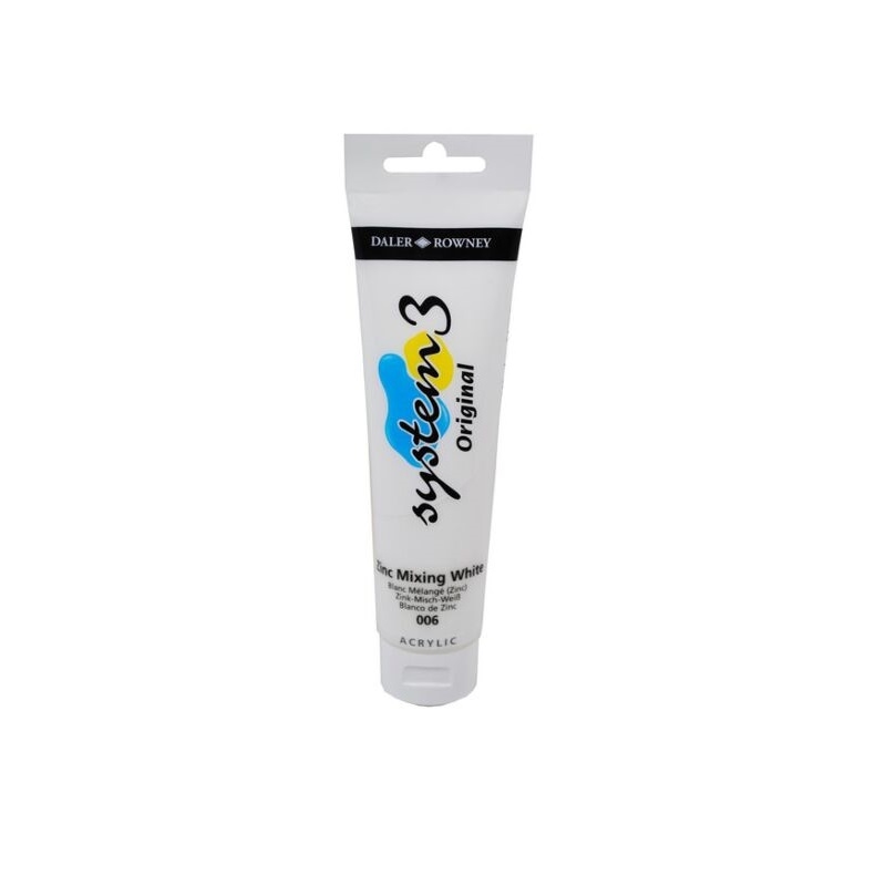 129150006.jpg DALER ROWNEY SYSTEM3 ACRYLIC PAINT 150ML ZINC MIXING WHITE - Image 1