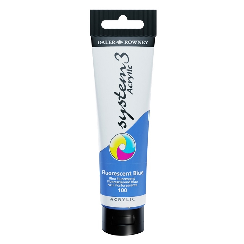 129150100.jpg DALER ROWNEY SYSTEM3 ACRYLIC PAINT 150ML FLUORESCENT BLUE - Image 1