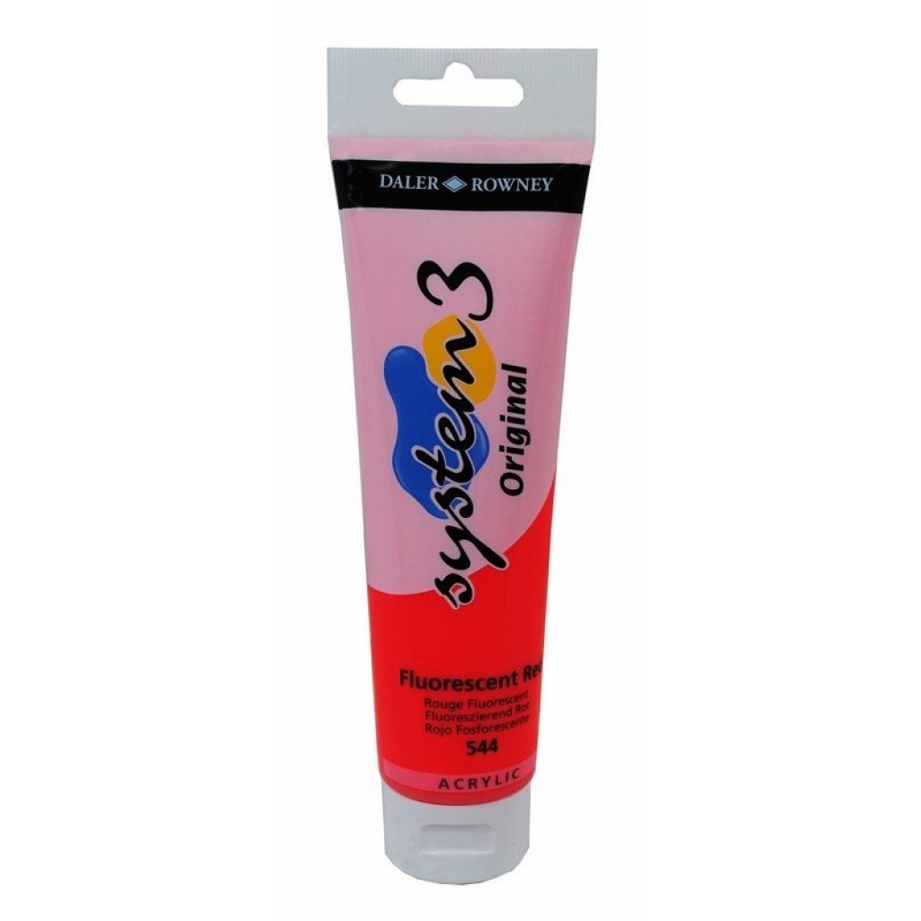 129150544.jpg DALER ROWNEY SYSTEM3 ACRYLIC PAINT 150ML FLUORESCENT RED - Image 1