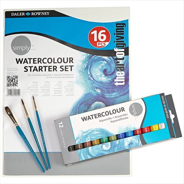 134500005.jpg DALER ROWNEY SIMPLY WATERCOLOUR STARTER 16PCS SET - Image 1