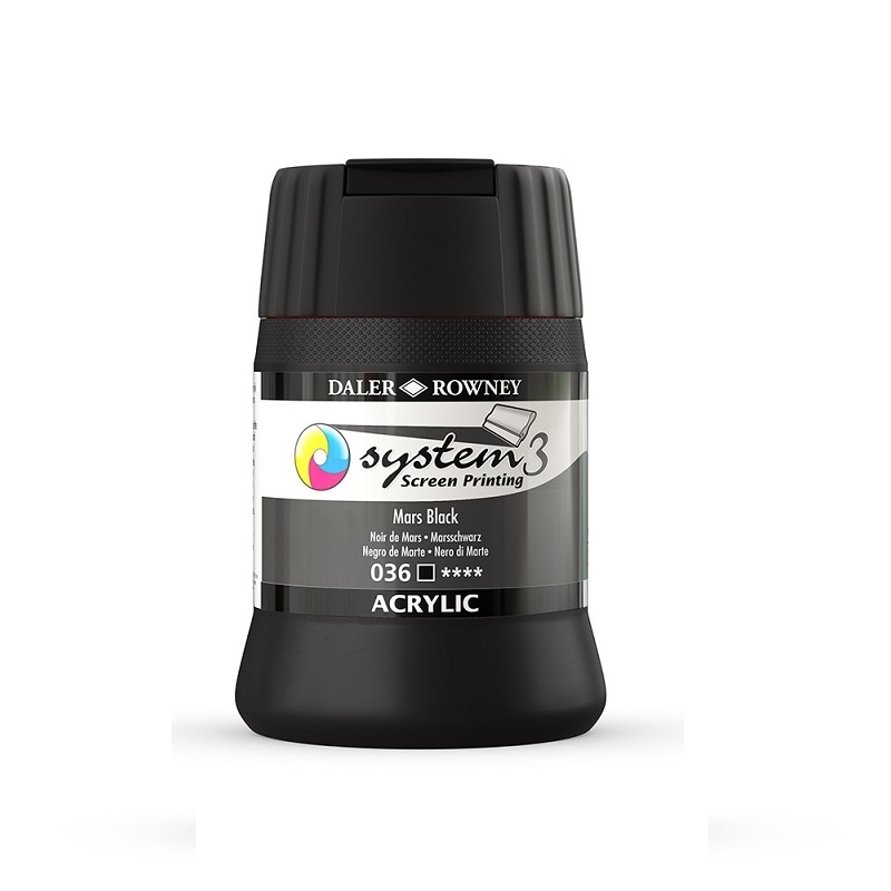 141250036.jpg DALER ROWNEY SYSTEM3 ACRYLIC SCREEN PRINTING INK 250ML MARS BLACK - Image 1