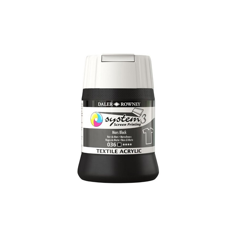 142250036.jpg DALER ROWNEY SYSTEM3 TEXTILE ACRYLIC SCREEN PRINTING INK 250ML MARS BLACK - Image 1