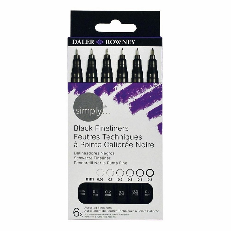 644300006.jpg DALER ROWNEY SIMPLY BLACK FINELINER TIP 6PCS SET - Image 1