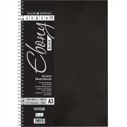 DALER ROWNEY EBONY BLACK SKETCHBOOK [SPIRAL] A3 160G 40SH PORTRAIT