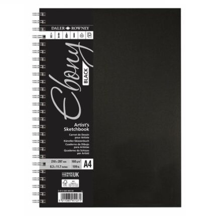 DALER ROWNEY EBONY BLACK SKETCHBOOK [SPIRAL] A4 160G 40SH PORTRAIT