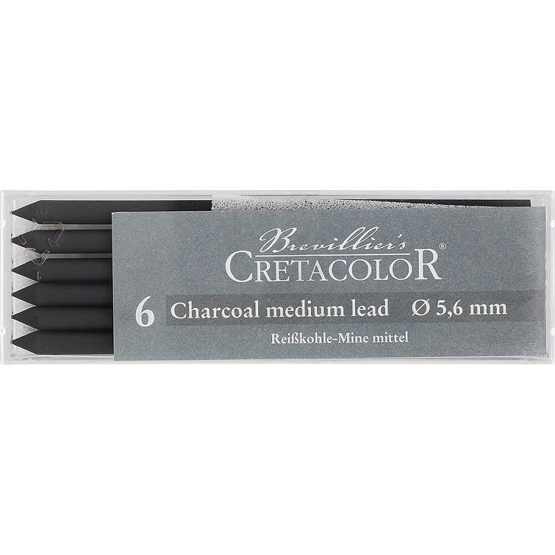 CR26002.jpg CRETACOLOR ARTIST LEADS 5.6MM 6PCS CHARCOAL MEDIUM - Image 1