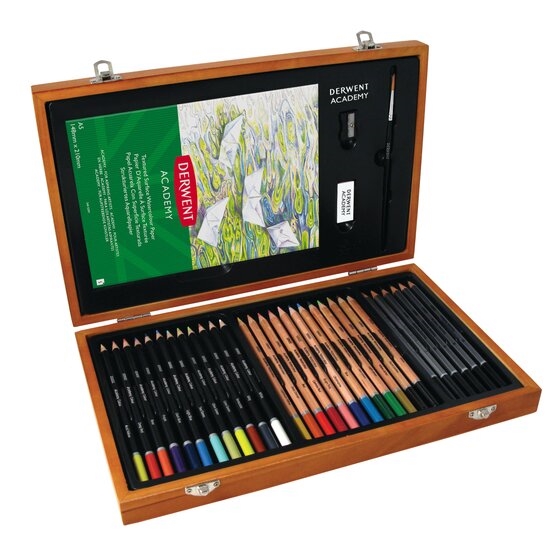 DRW2300147.jpg DERWENT ACADEMY PENCILS WOODEN BOX 35PCS SET - Image 1