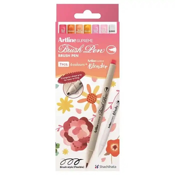 EPFS-F.7BXV2.jpg ARTLINE SUPREME BRUSH PEN MARKER 7PCS SET RED/PINK - Image 1