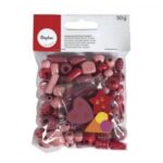 RAYHER ASSORTED WOODEN BEADS COCKTAIL 50G PINK
