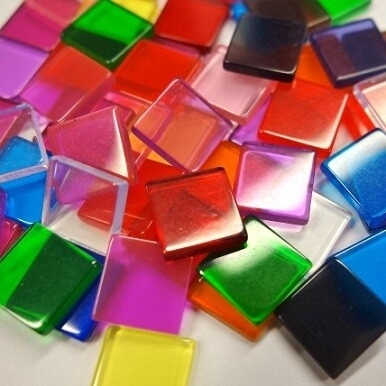 R14540999.jpg RAYHER ACRYL MOSAIC 1X1CM 205PC/50G TRANSPARENT COLOURED MIX - Image 1