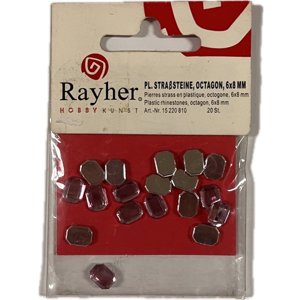 R15220810.jpg RAYHER PLASTIC RHINESTONES OCTAGON 6X8MM 20PCS ROSE - Image 1