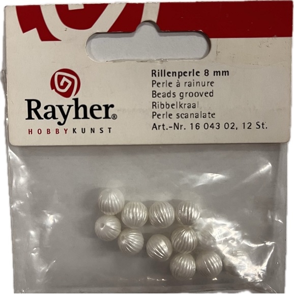 R1604302.jpg RAYHER BEADS GROOVED D.8MM 12PCS WHITE - Image 1