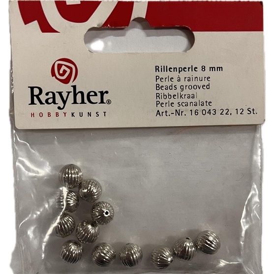 R1604322.jpg RAYHER BEADS GROOVED D.8MM 12PCS SILVER - Image 1